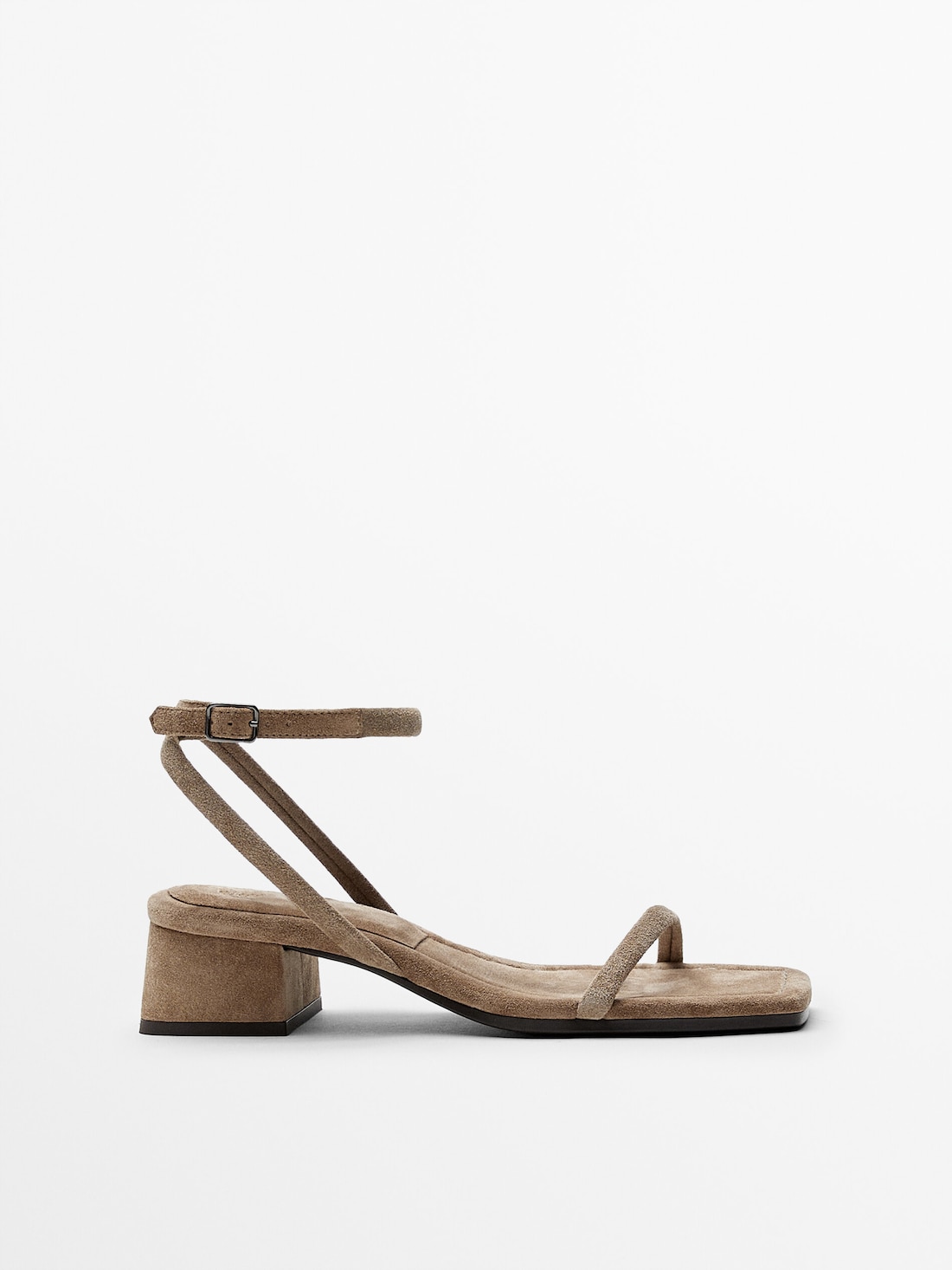 Замшевые босоножки песчаного цвета на каблуке ПЕСОЧНО-КОРИЧНЕВЫЙ Massimo Dutti
