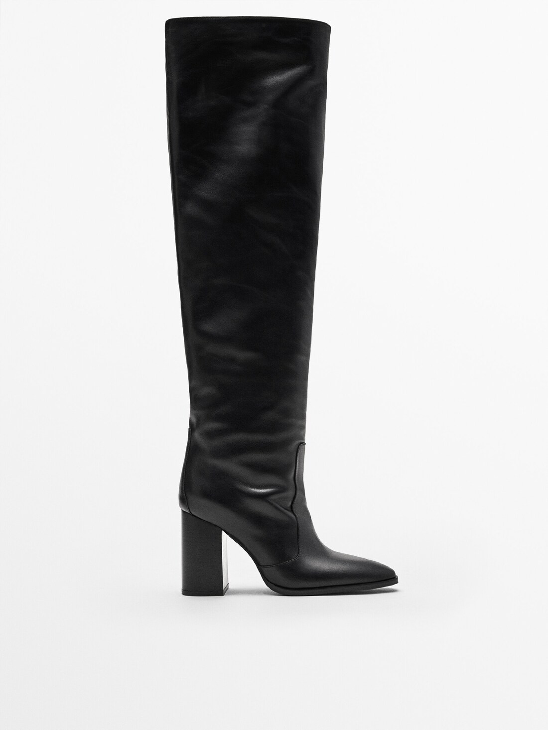 Черные кожаные сапоги до колена ЧЕРНЫЙ Massimo Dutti