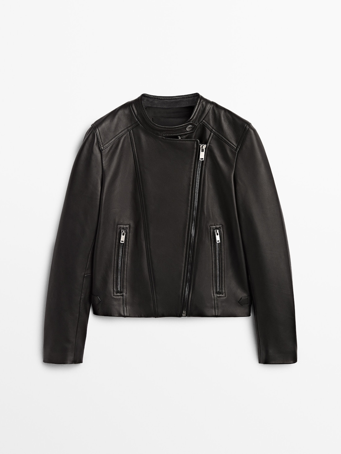 Черная куртка из кожи наппа ЧЕРНЫЙ Massimo Dutti