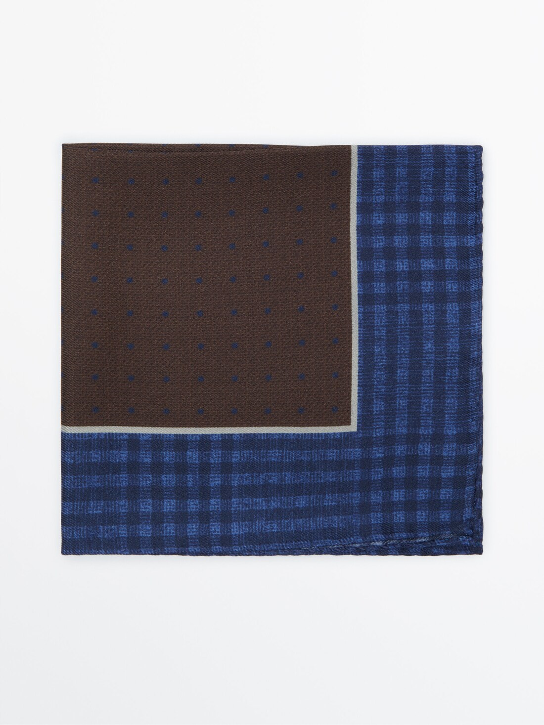 Комбинированный платок из 100% шелка ШОКОЛАДНЫЙ Massimo Dutti