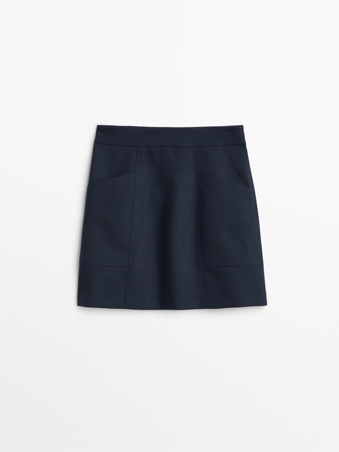 Шерстяная мини-юбка с карманами ТЕМНО-СИНИЙ Massimo Dutti