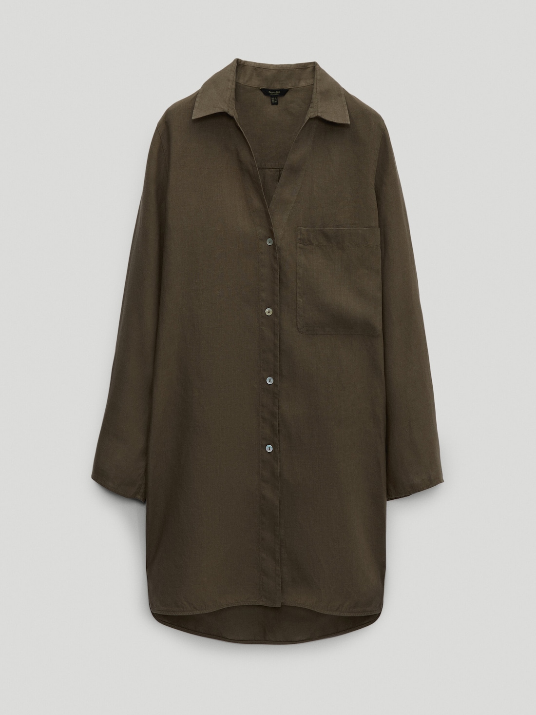 Рубашка изо льна с карманом ТАБАЧНЫЙ Massimo Dutti