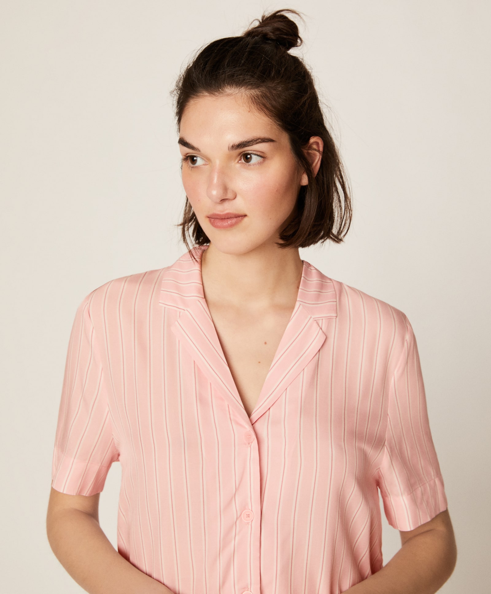 Укороченная рубашка в розовую полоску Розовый Oysho