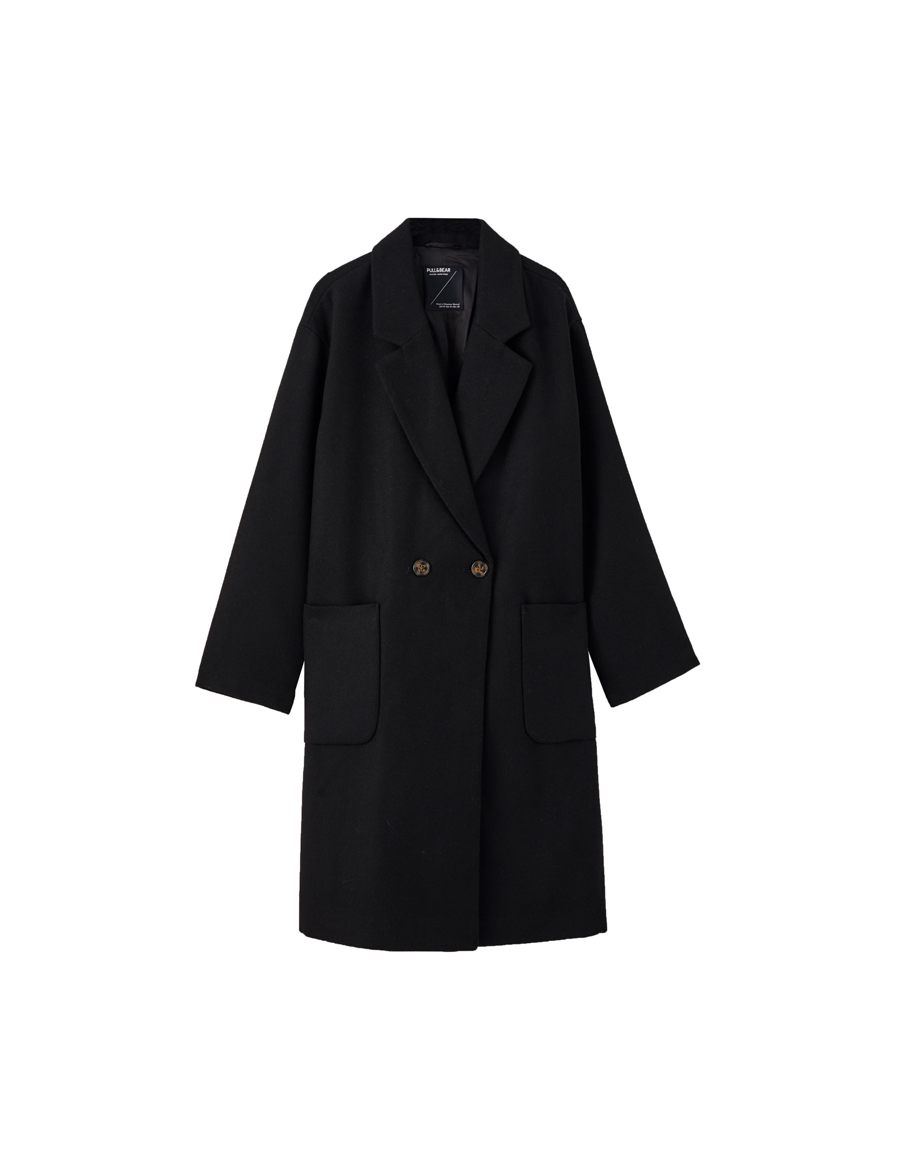 Удлиненное пальто с накладными карманами ЧЕРНЫЙ Pull & Bear