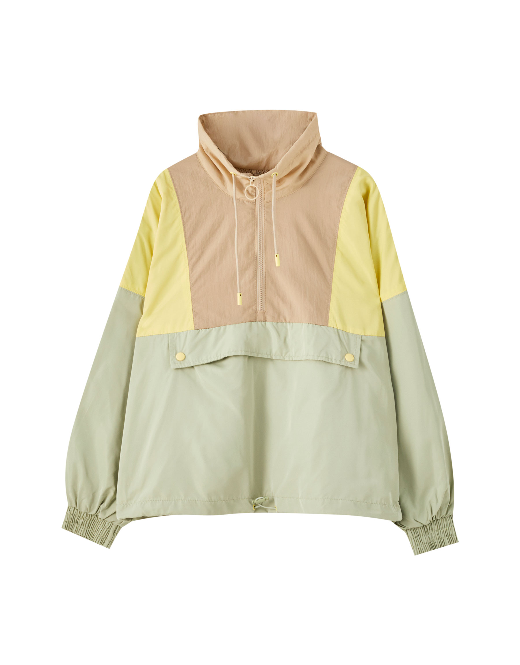 Куртка из нейлона в стиле цветовых блоков ЗЕЛЕНЫЙ Pull & Bear