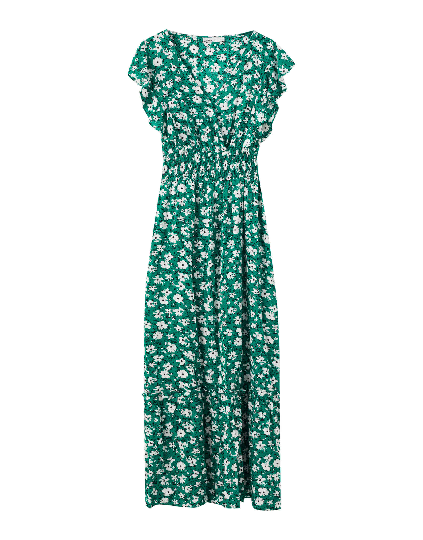 Зеленое платье с цветочным принтом и сборкой ЗЕЛЕНЫЙ Pull & Bear