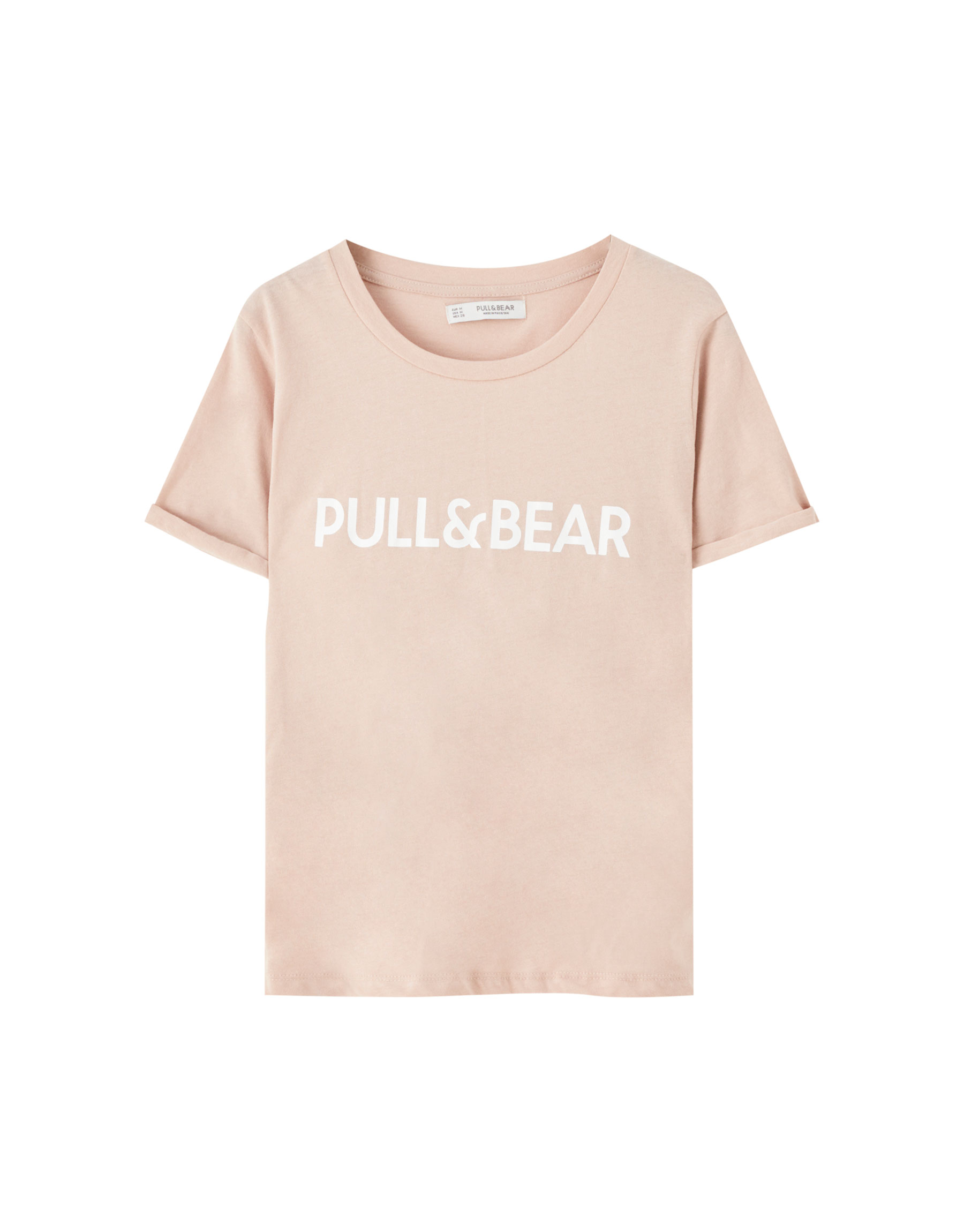 Цветная футболка с логотипом Pull&Bear ЦВЕТ РОЗОВОГО ДЕРЕВА Pull & Bear