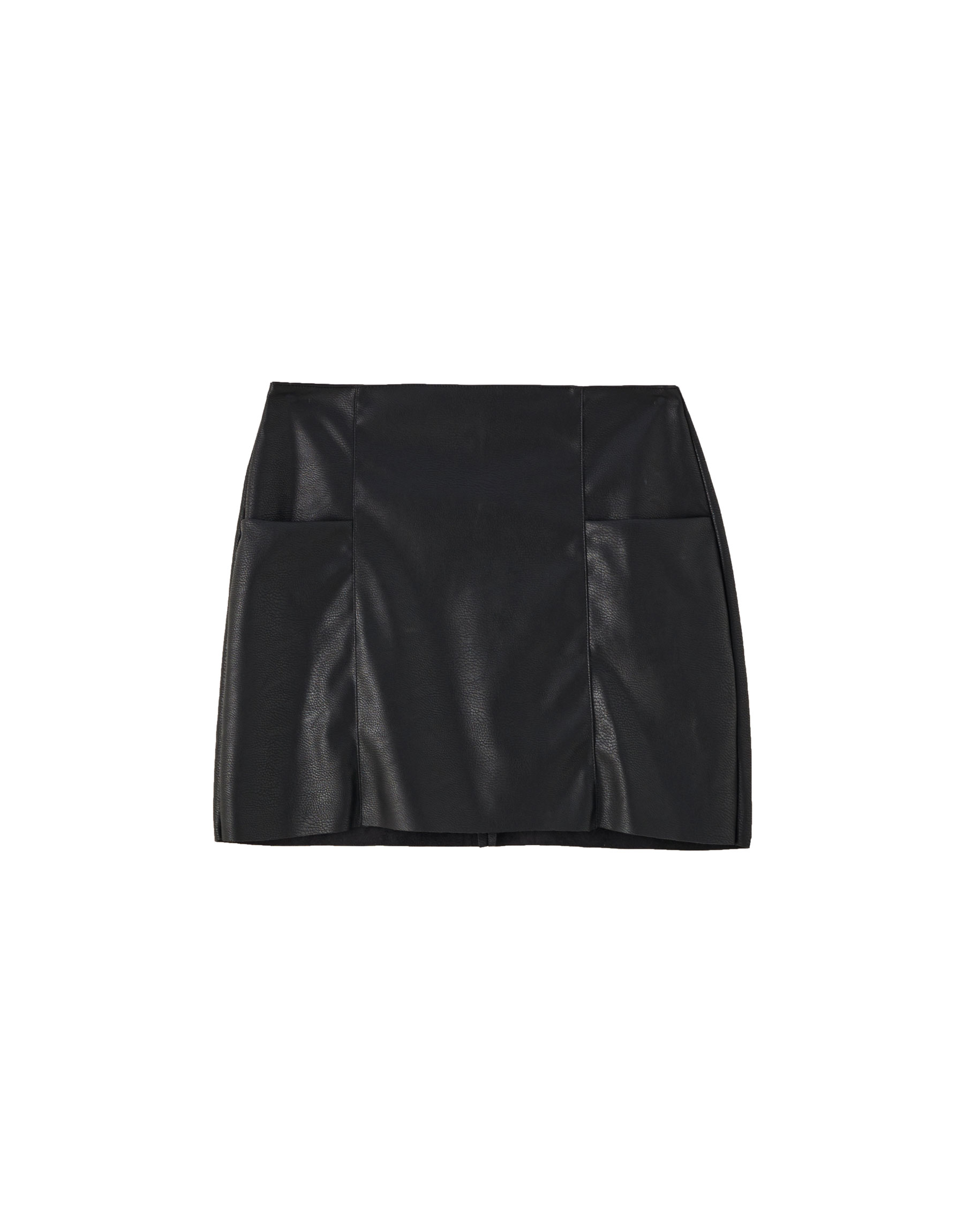 ЧЕРНЫЙ Мини-юбка из искусственной кожи с декоративной строчкой Pull & Bear