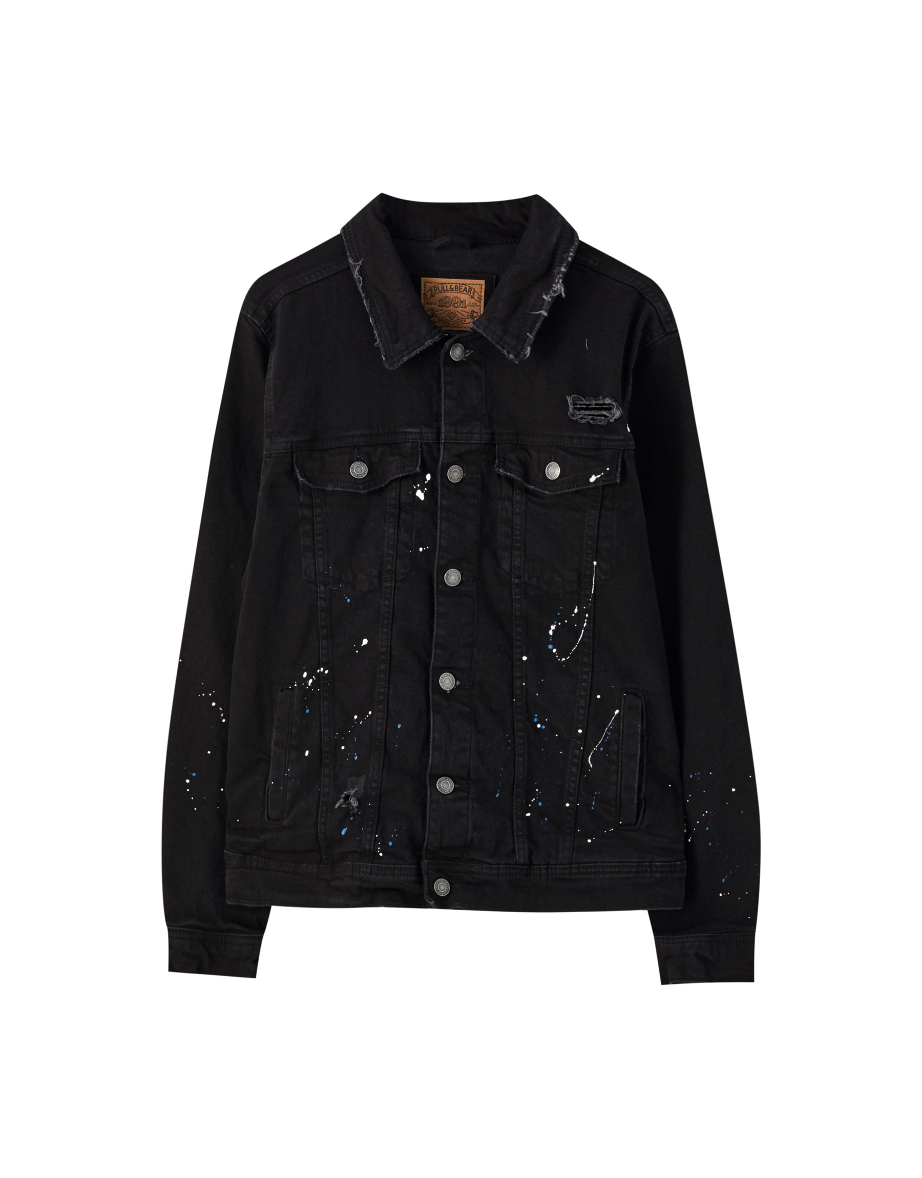 Черная джинсовая куртка с принтом «Брызги краски» ЧЕРНЫЙ Pull & Bear