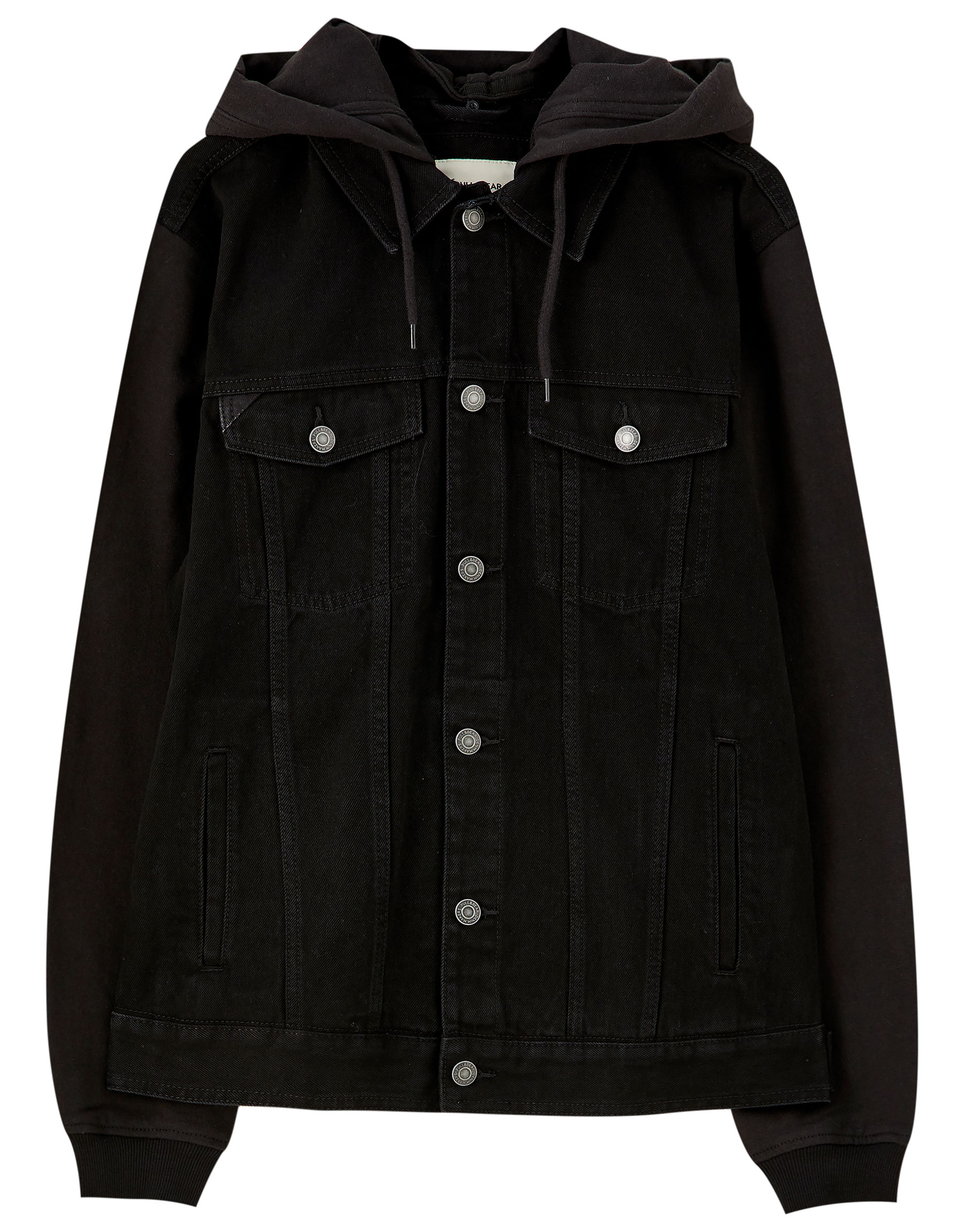 ЧЕРНЫЙ Джинсовая куртка с контрастным капюшоном Pull & Bear