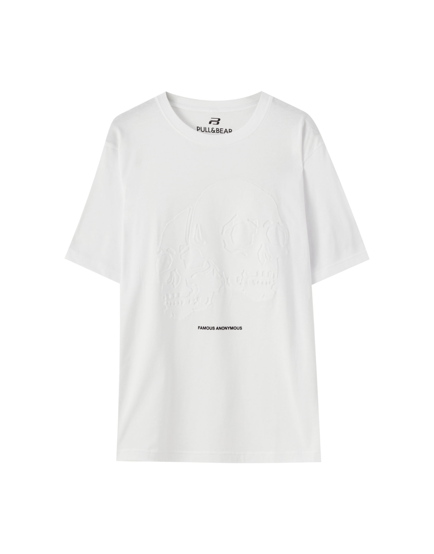 Белая футболка с двойным принтом «Череп» БЕЛЫЙ Pull & Bear