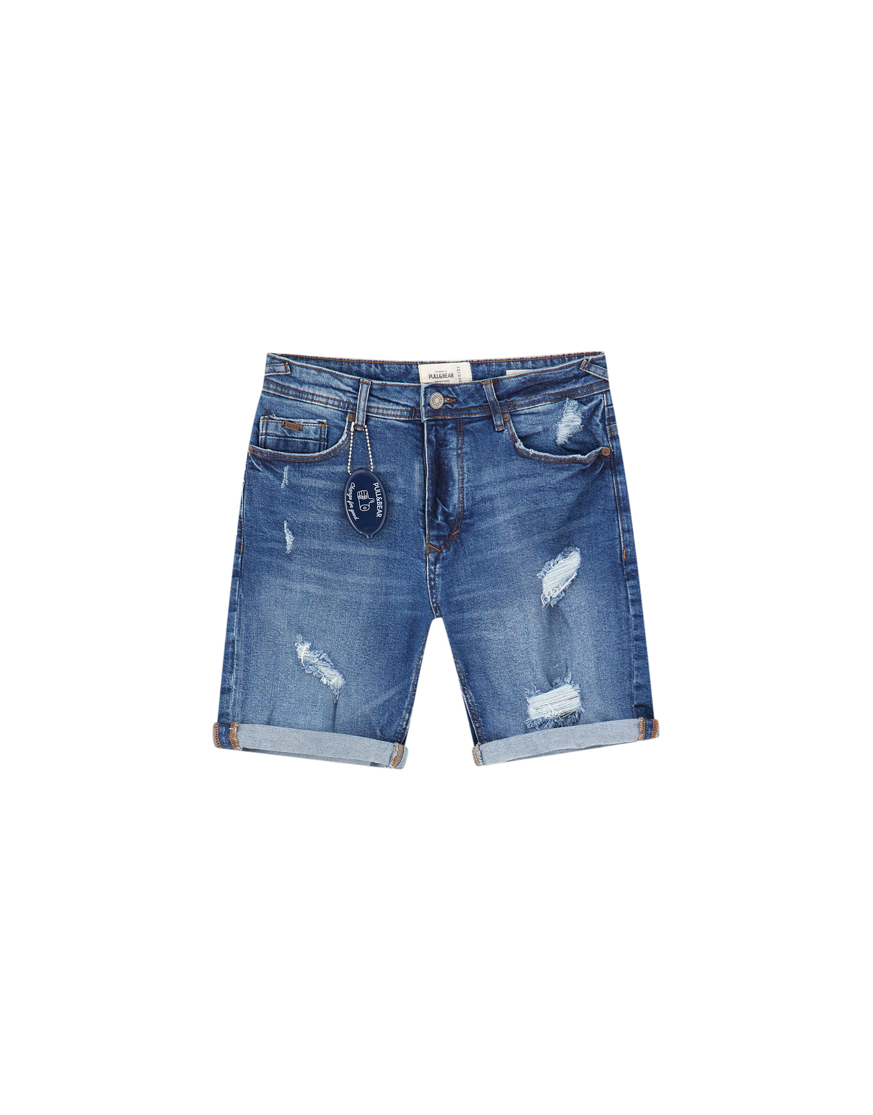 ИНДИГО Базовые джинсовые шорты с разрывами Pull & Bear