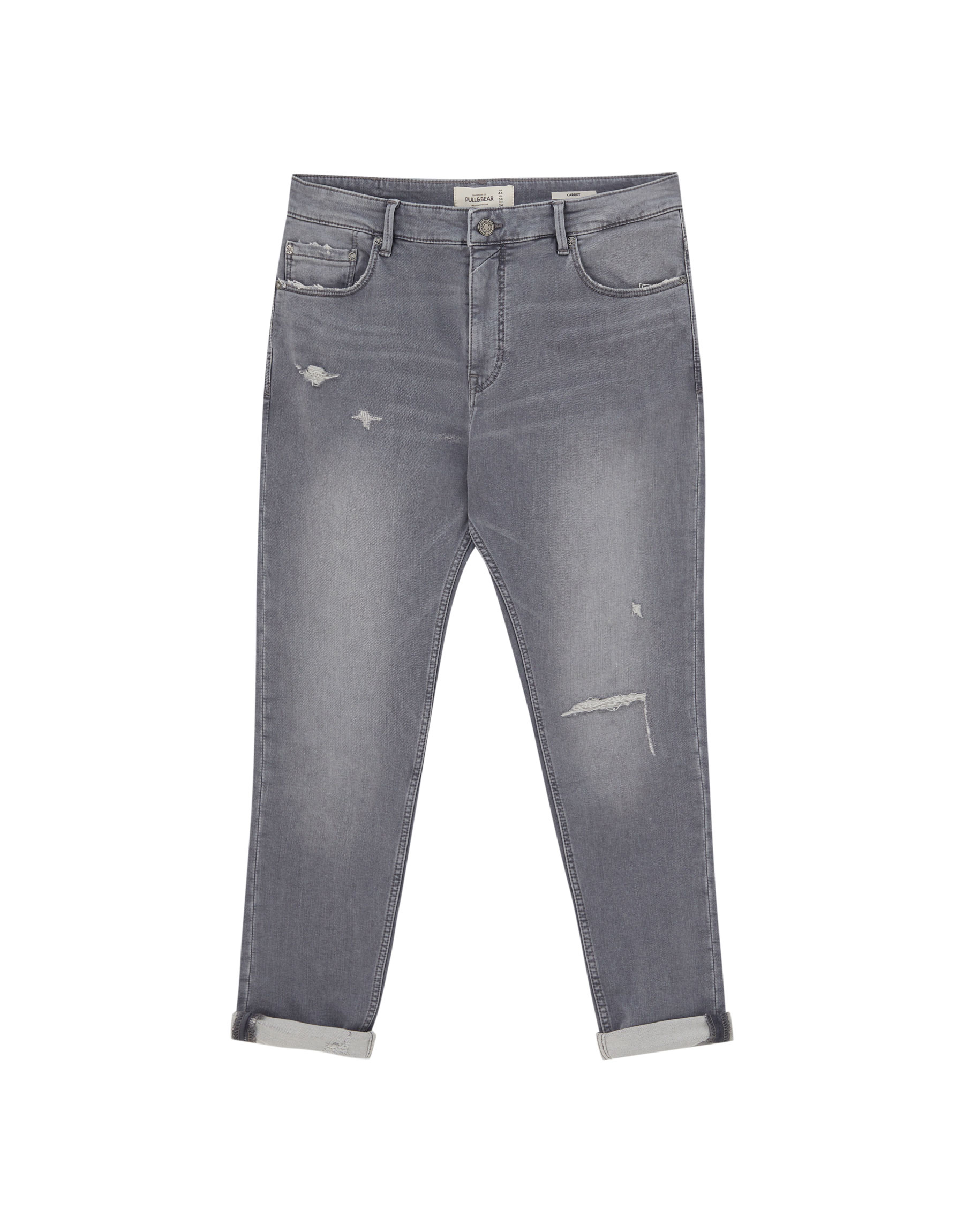 Темные джинсы зауженного кроя, с эффектом потертости ТЕМНО-СЕРЫЙ Pull & Bear