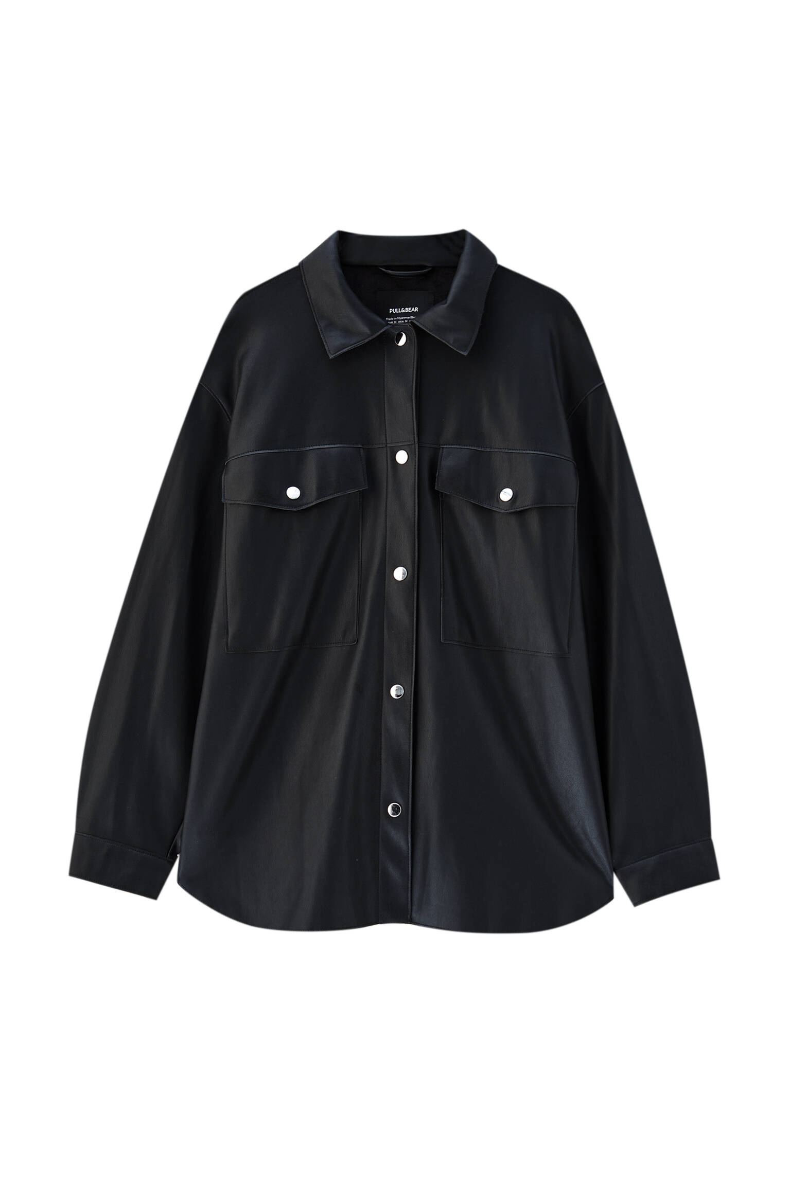 Куртка-рубашка с кнопками и карманами ЧЕРНЫЙ Pull & Bear