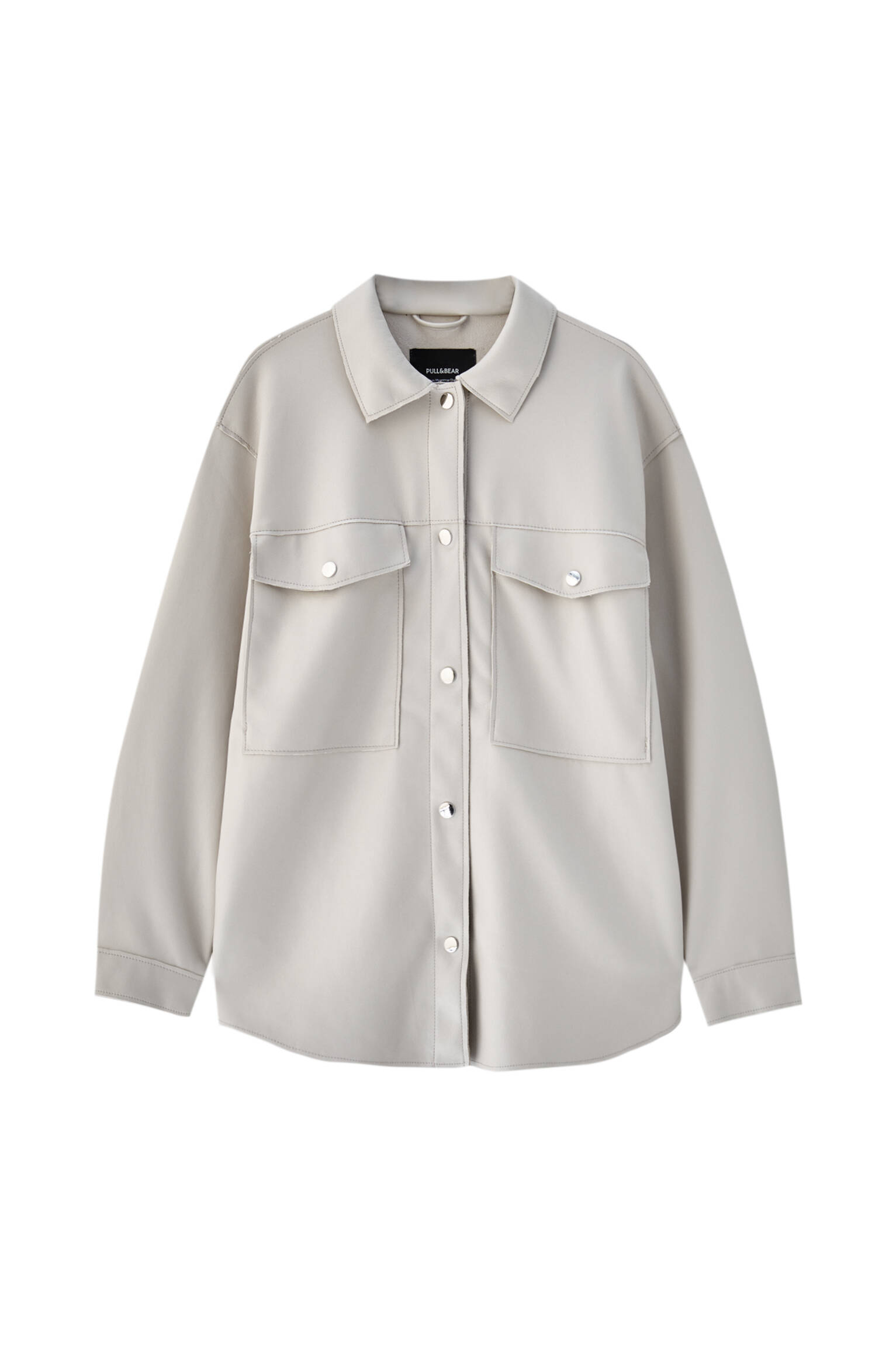 Куртка-рубашка с кнопками и карманами ЭКРЮ Pull & Bear