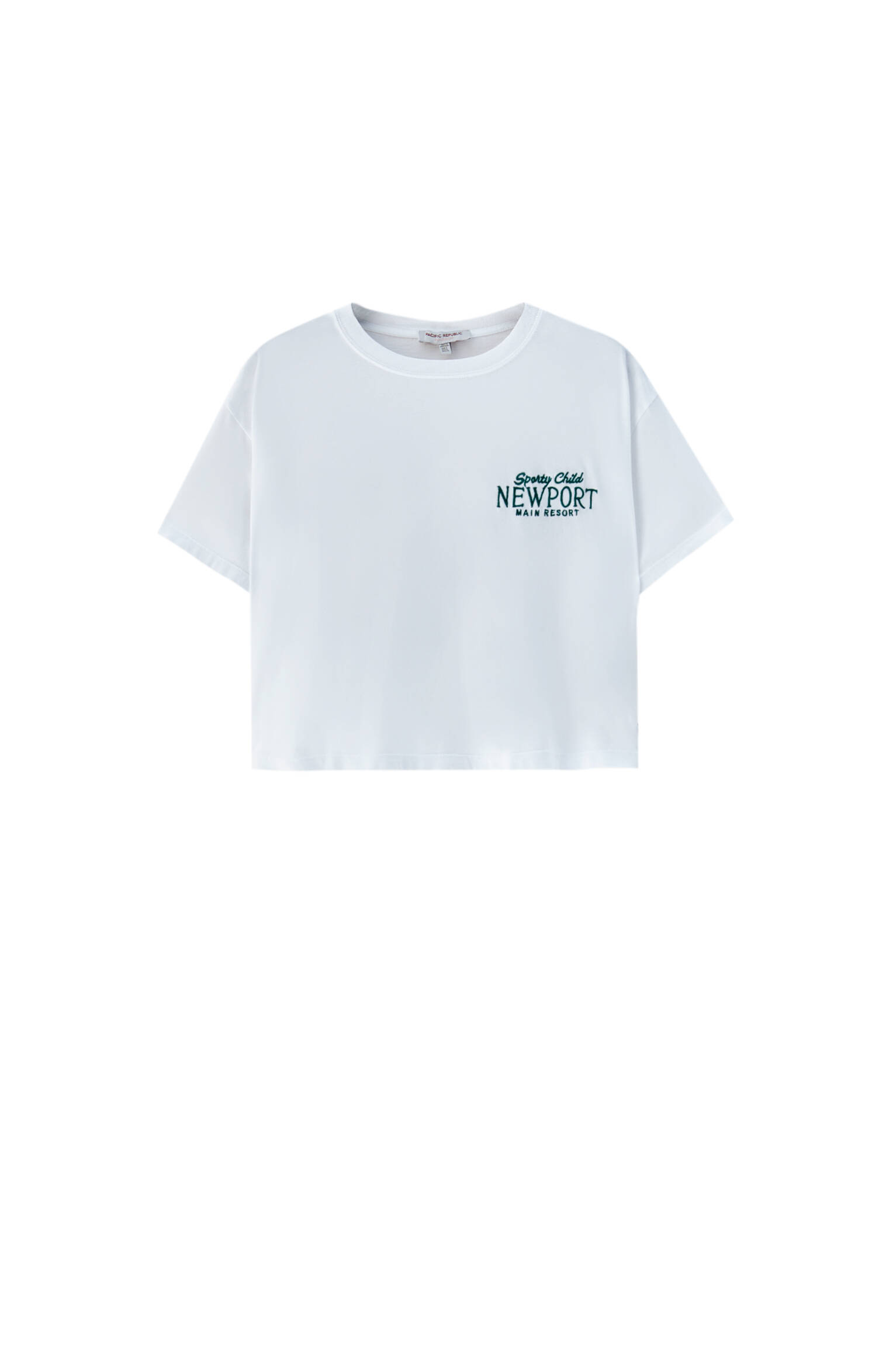 Белая футболка с зеленой вышивкой БЕЛЫЙ Pull & Bear