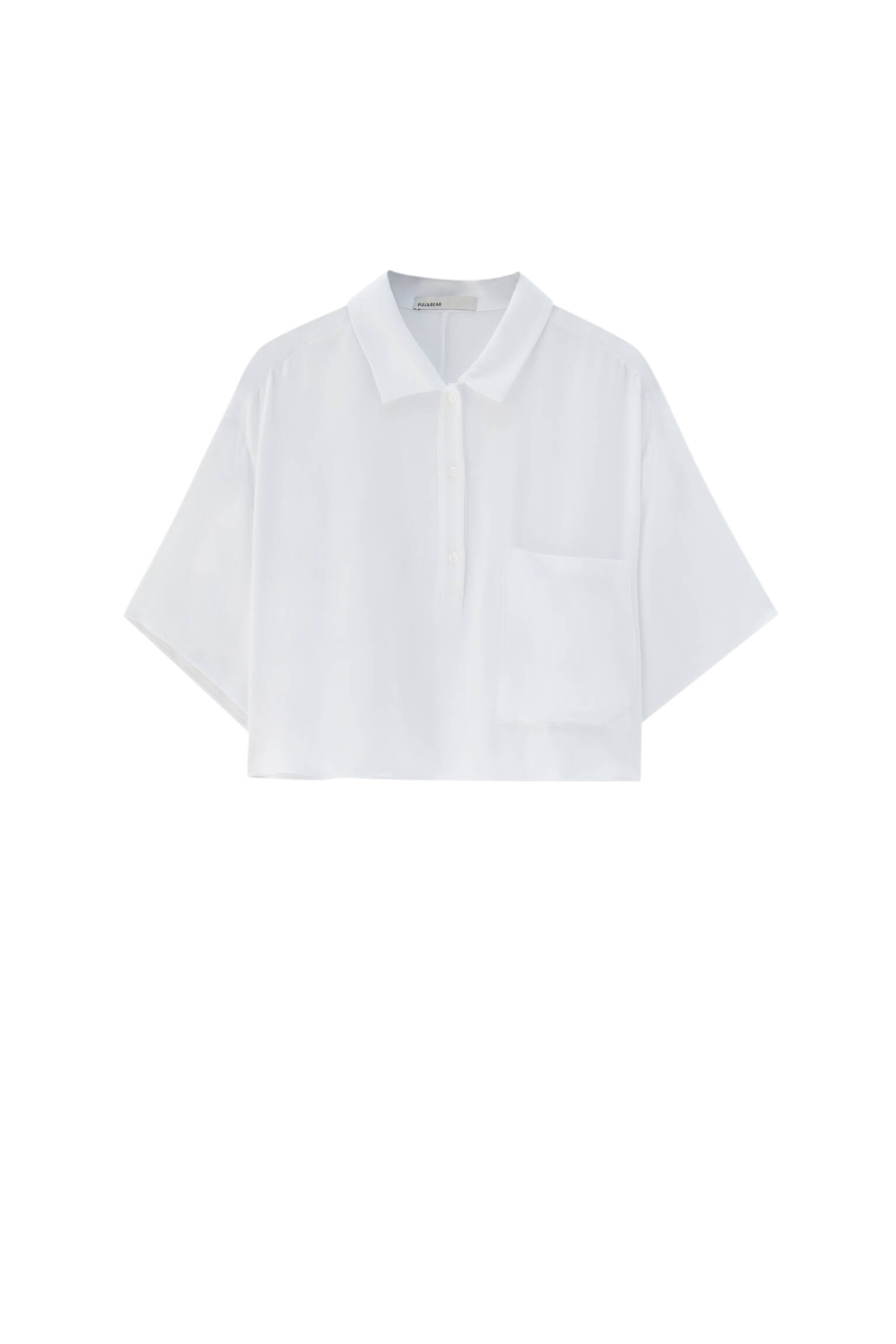 Белая укороченная рубашка с воротником поло БЕЛЫЙ Pull & Bear