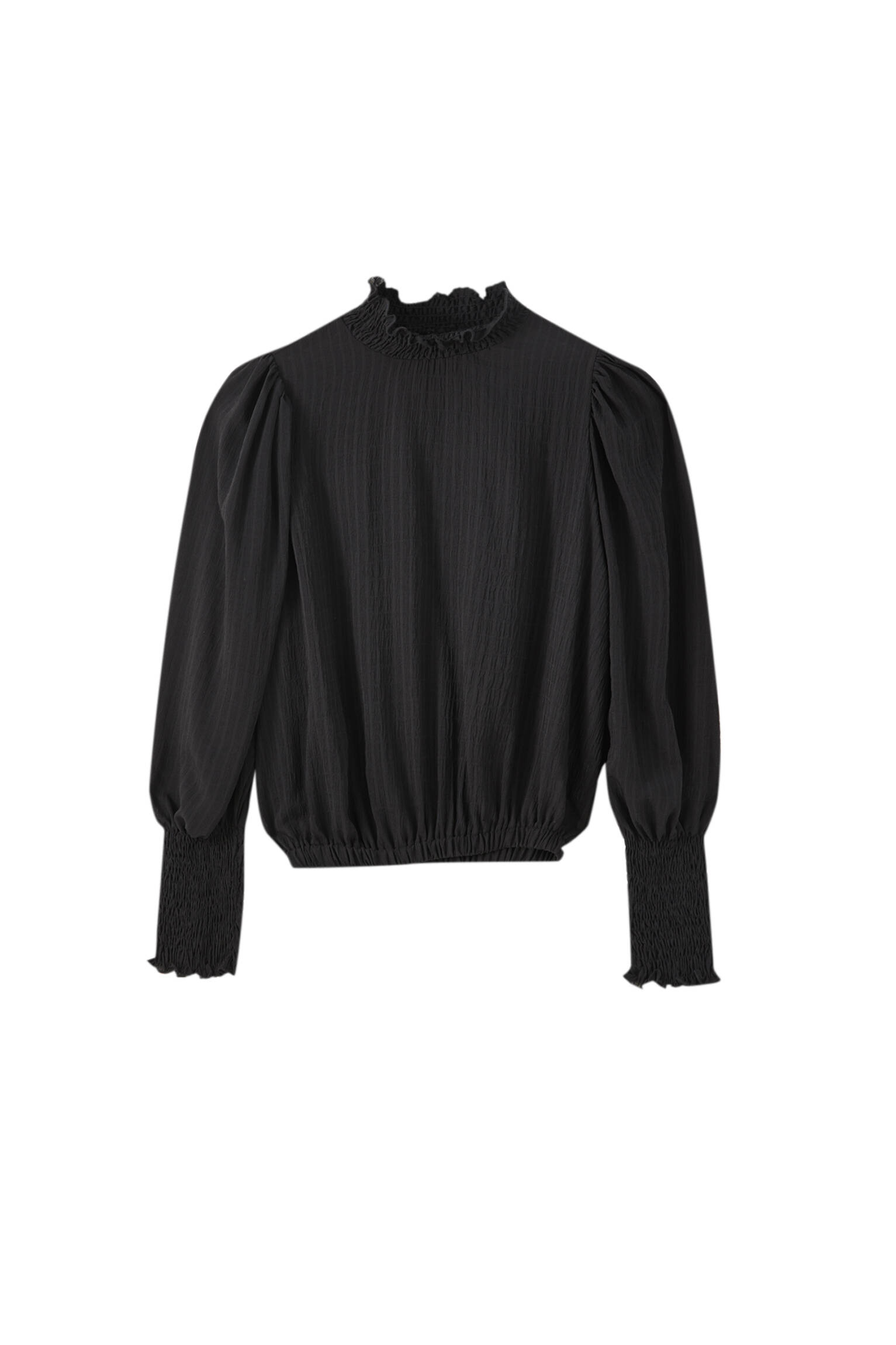 Черная блуза со сборкой ЧЕРНЫЙ Pull & Bear