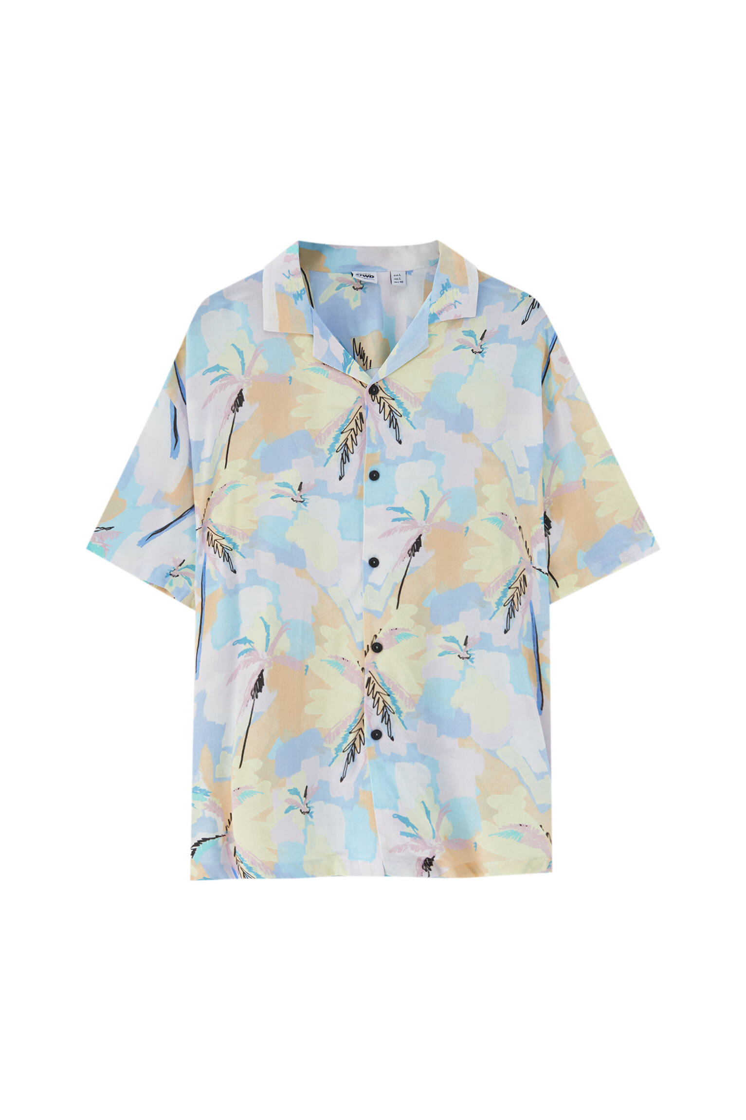 Рубашка с разноцветным принтом «Пальмы» - 100% вискоза ECOVEROTM БИРЮЗОВЫЙ Pull & Bear