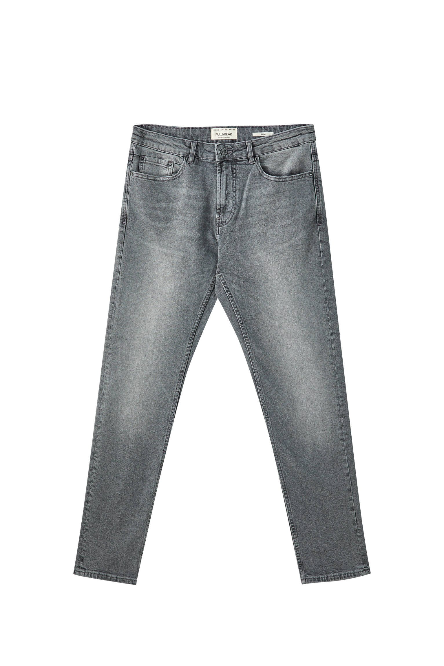 Серые джинсы комфортного зауженного кроя СВЕТЛО-СЕРЫЙ Pull & Bear