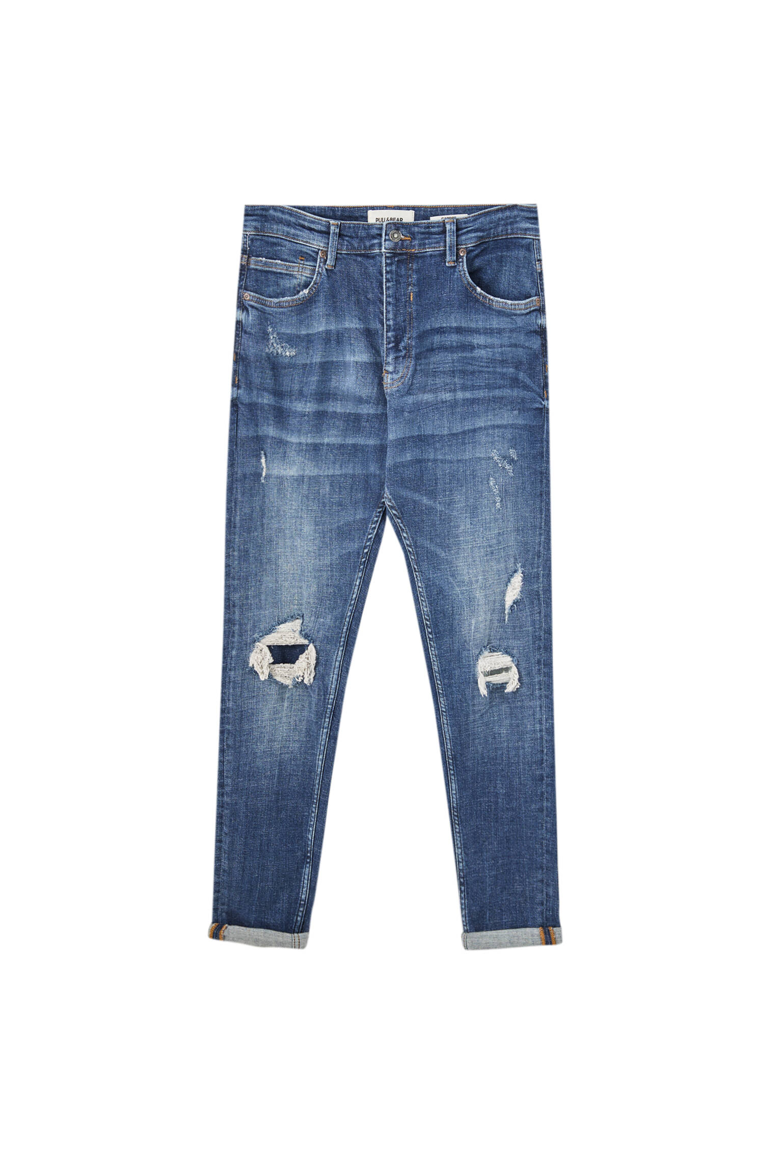 Зауженные джинсы премиум-качества с разрезами ЗЕЛЕНОВАТО-СИНИЙ Pull & Bear