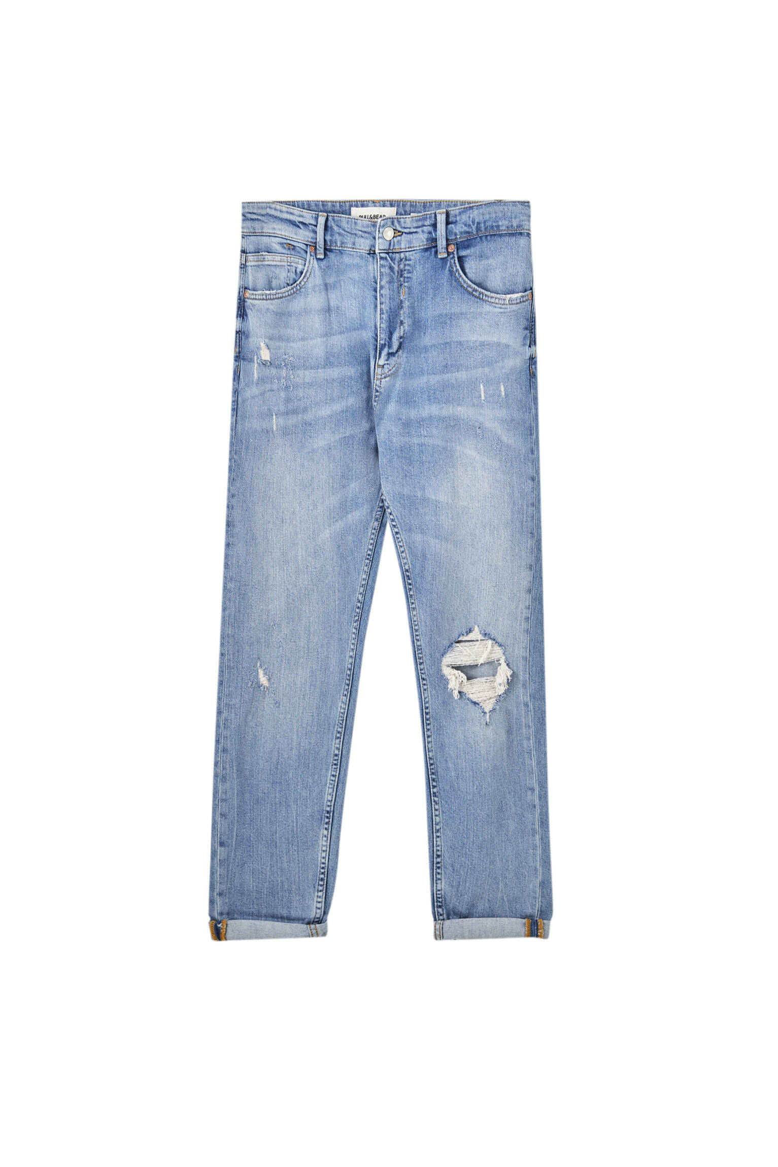 Зауженные джинсы премиум-качества с разрезами ВЫЦВЕТШИЙ СИНИЙ Pull & Bear