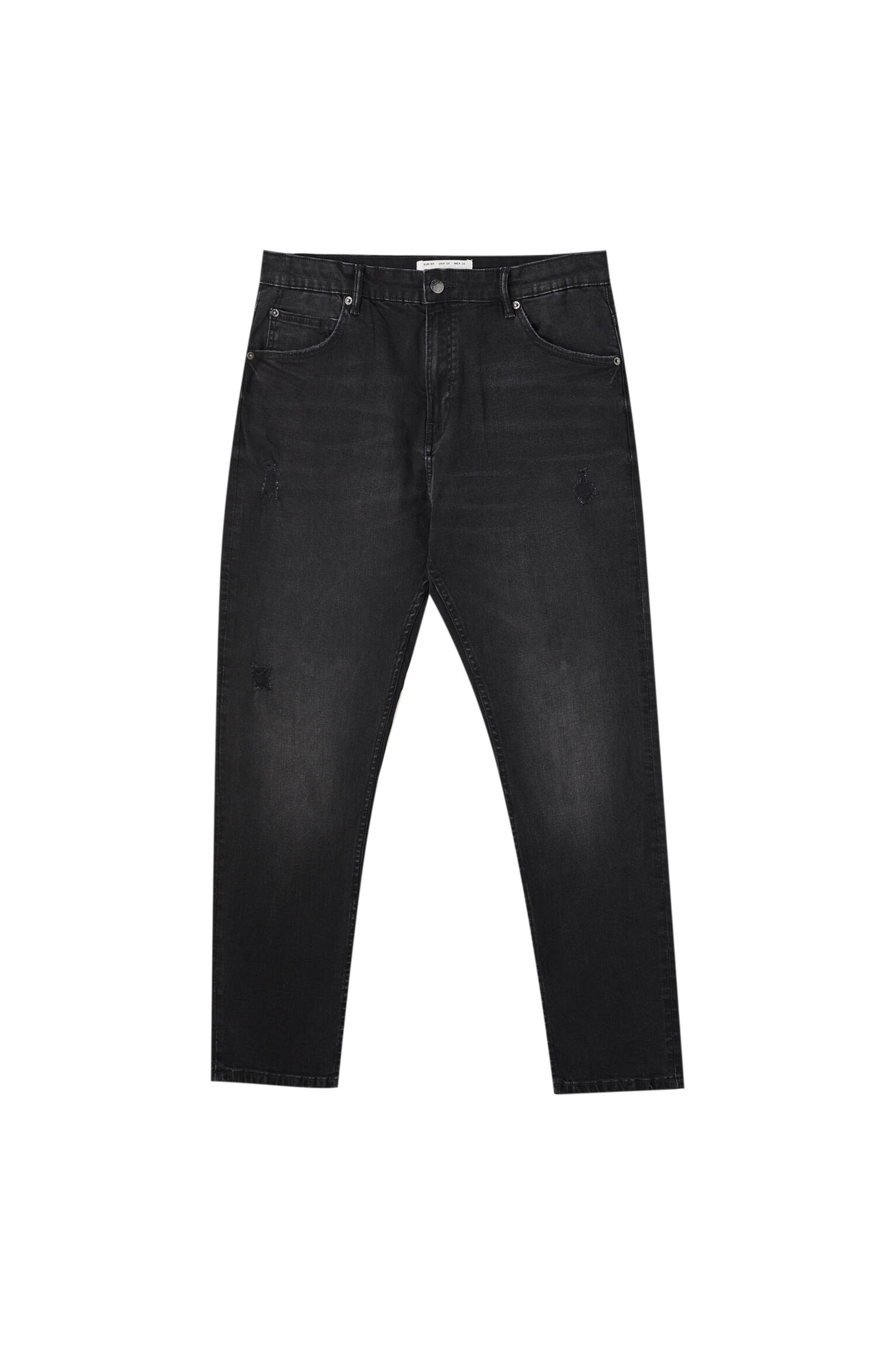 Базовые джинсы зауженного кроя с разрезами ЛИНЯЛЫЙ ЧЕРНЫЙ Pull & Bear