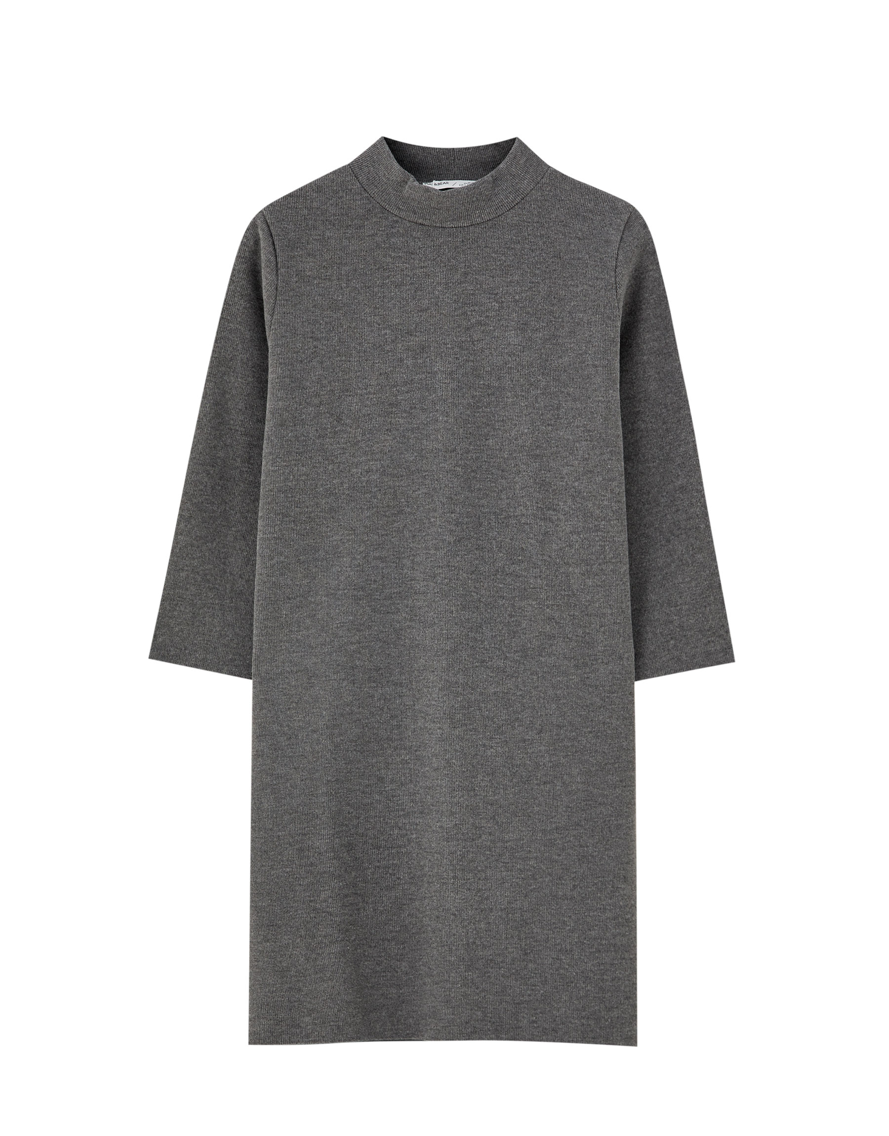 Серый Платье из мягкой ткани с воротником-стойкой Pull & Bear