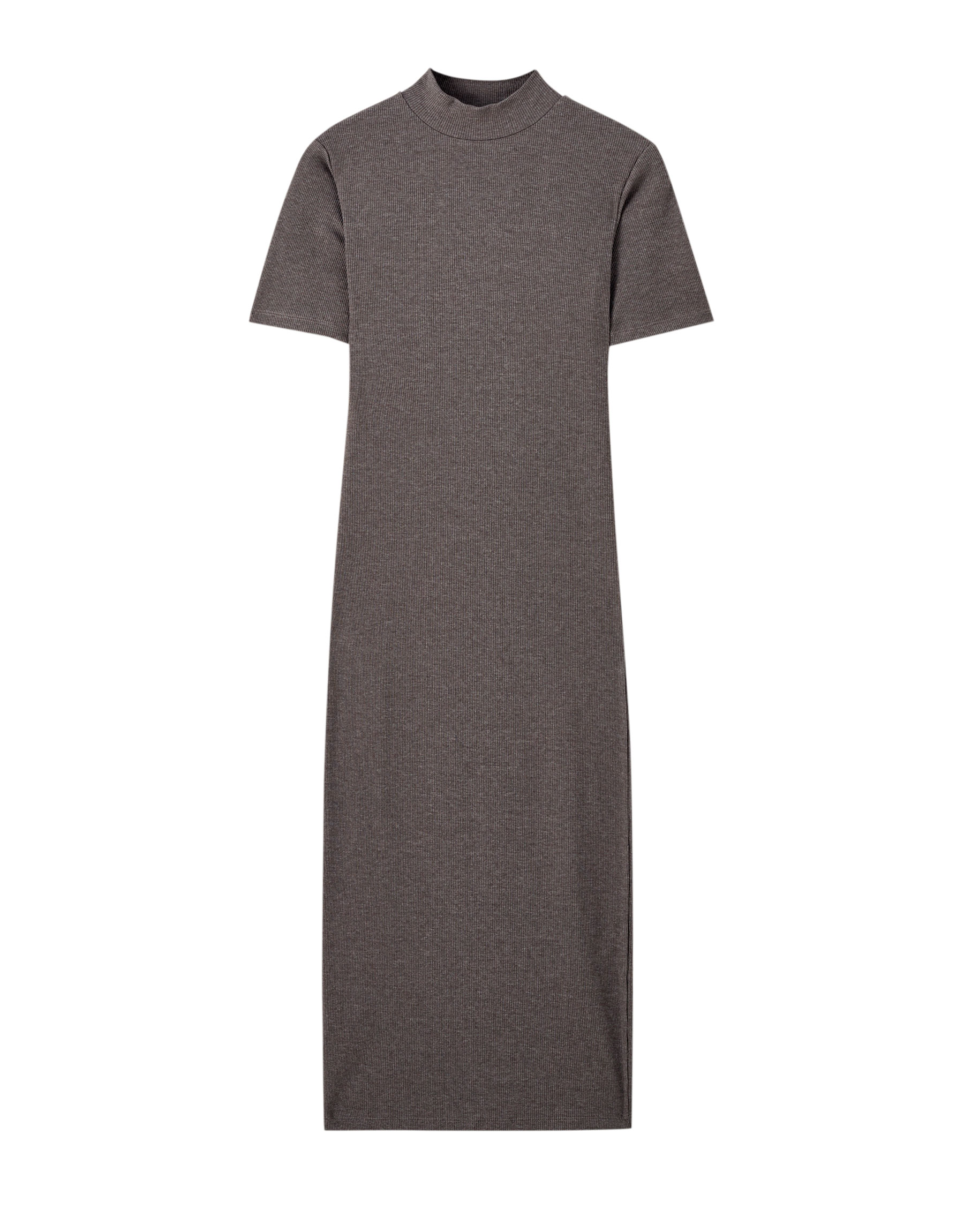 Серый Платье миди с рифленым узором и короткими рукавами Pull & Bear
