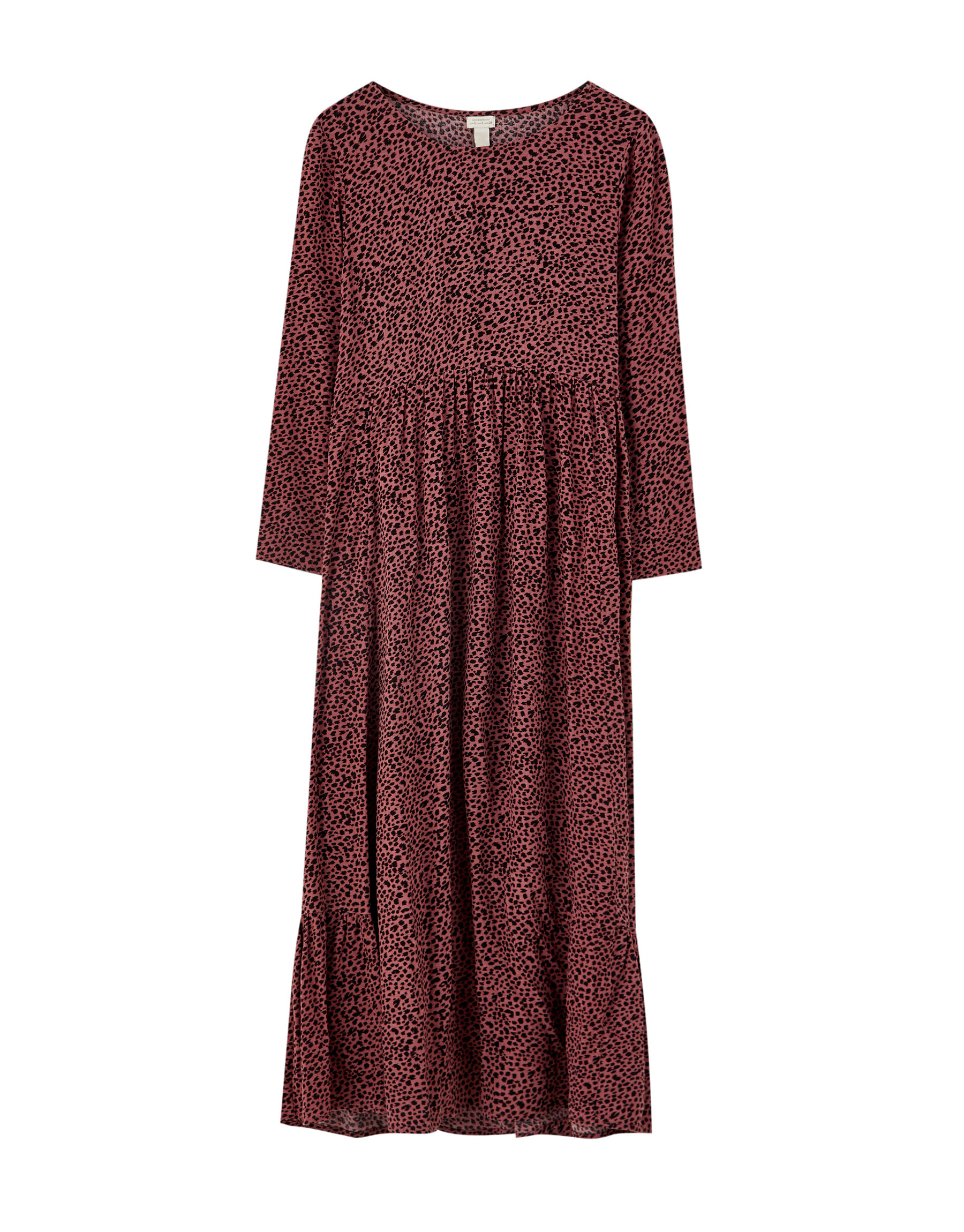 Платье миди с контрастным принтом СВЕТЛО-БОРДОВЫЙ Pull & Bear