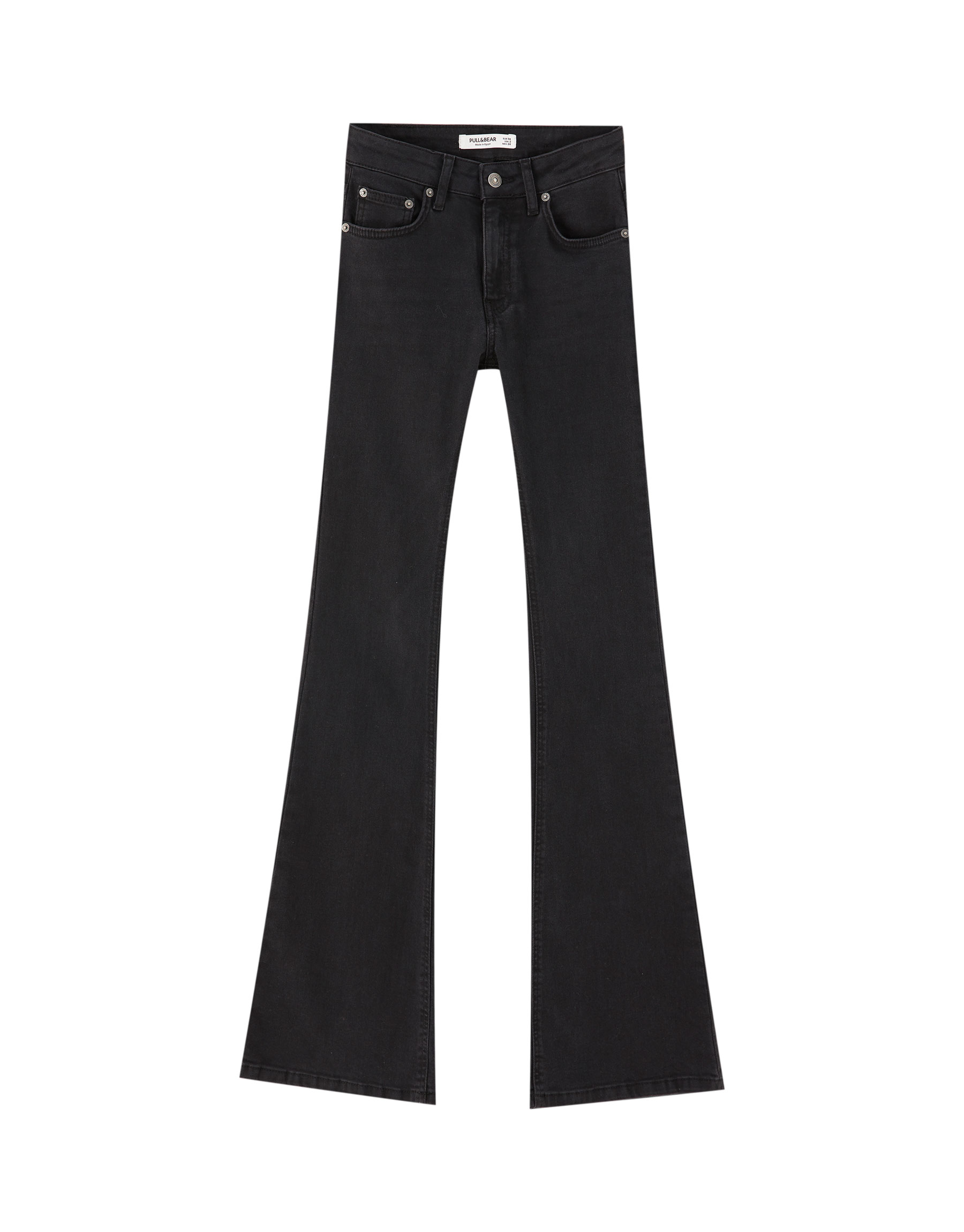 ЧЕРНЫЙ Расклешенные джинсы со средней посадкой Pull & Bear